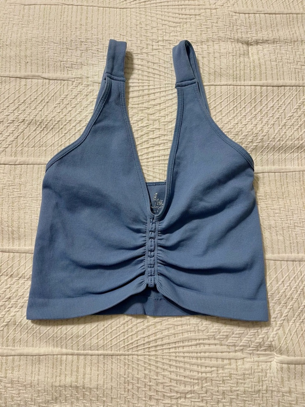 Free People Ribbed Ruched V-Neck Bralette in Slate Blue